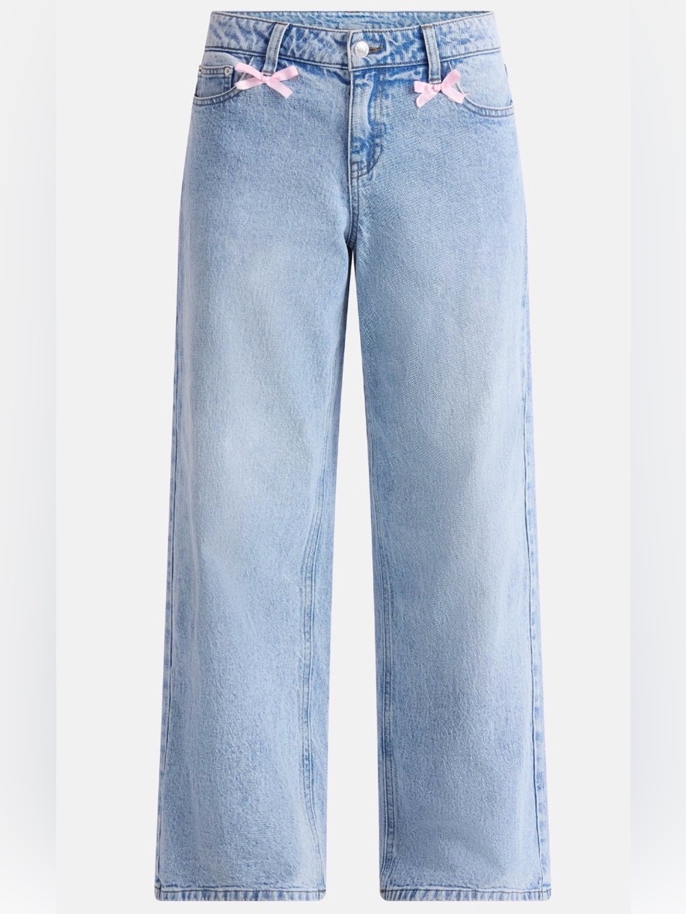 No Boundaries Pink Bow Baggy Jeans, 30'' Inseam Women's 16 coquette girly y2k